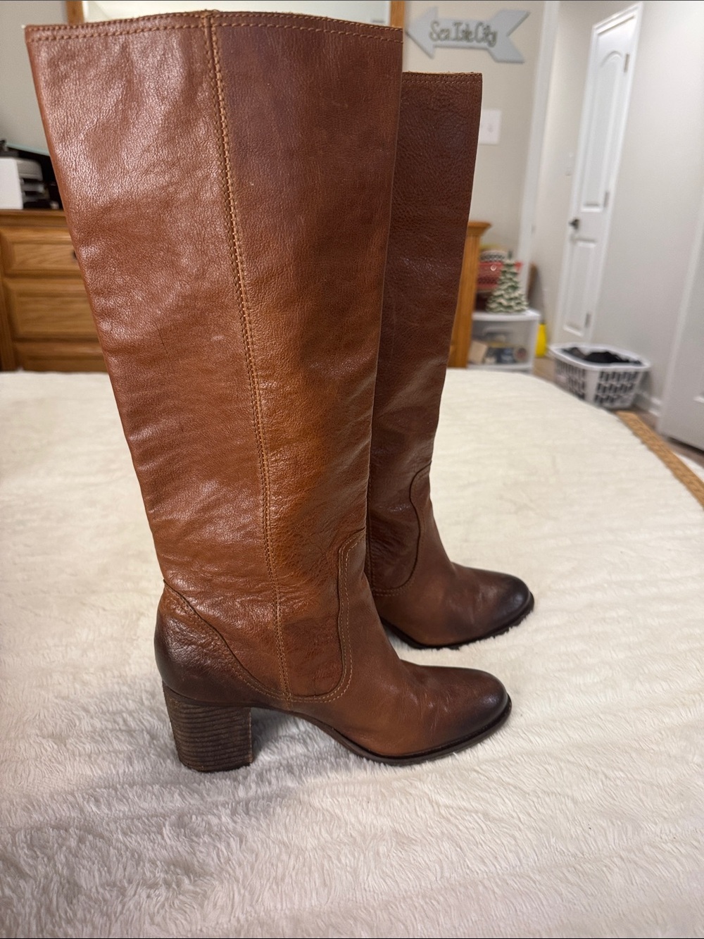 Vince Camuto Tall Leather Riding Boots in Cognac Brown